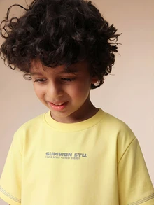 SUMWON Boys Bright Yellow T-Shirt Co-Ord Set With Grey Joggers Casual Summer Outfit Letter Print - Yellow - View 5