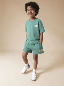 SUMWON Boys Summer Crew Neck T Shirt And Shorts Matching Set With Graphics Print - Green - View 2