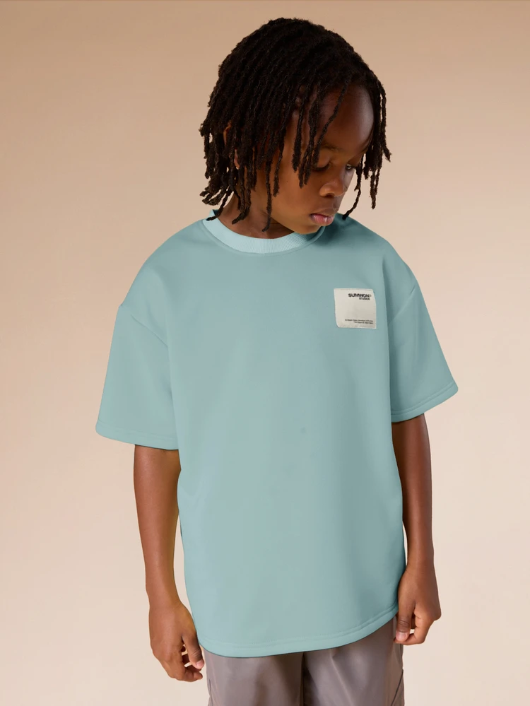 Relaxed Fit Oversized T-Shirt With Label Detail Short Sleeve Crewneck Top Spring Summer Casual Streetwear