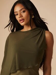 MISSGUIDED Pastal Mesh Cape Overlay Mini Dress With Sleeveless Bodycon Silhouette For Evening Party Golf Special Occasions Summer Sexy - Green - View 5
