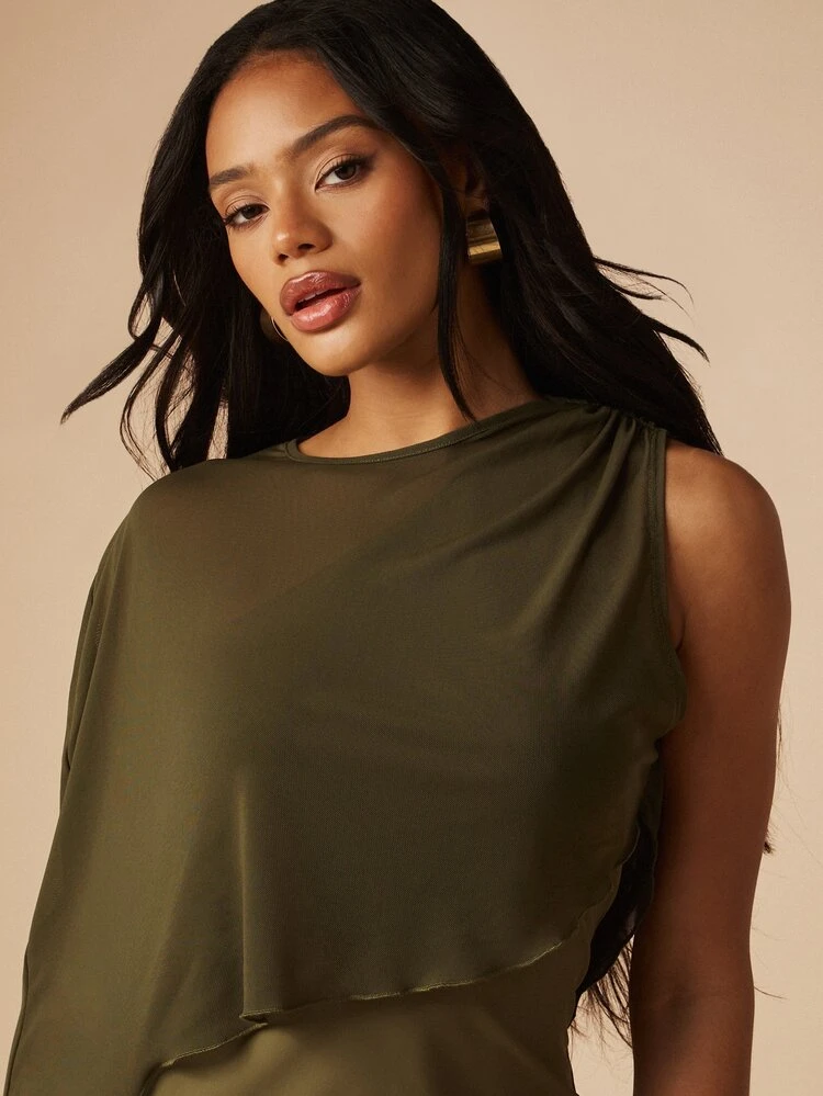 MISSGUIDED Olive Mesh Cape Mini Dress