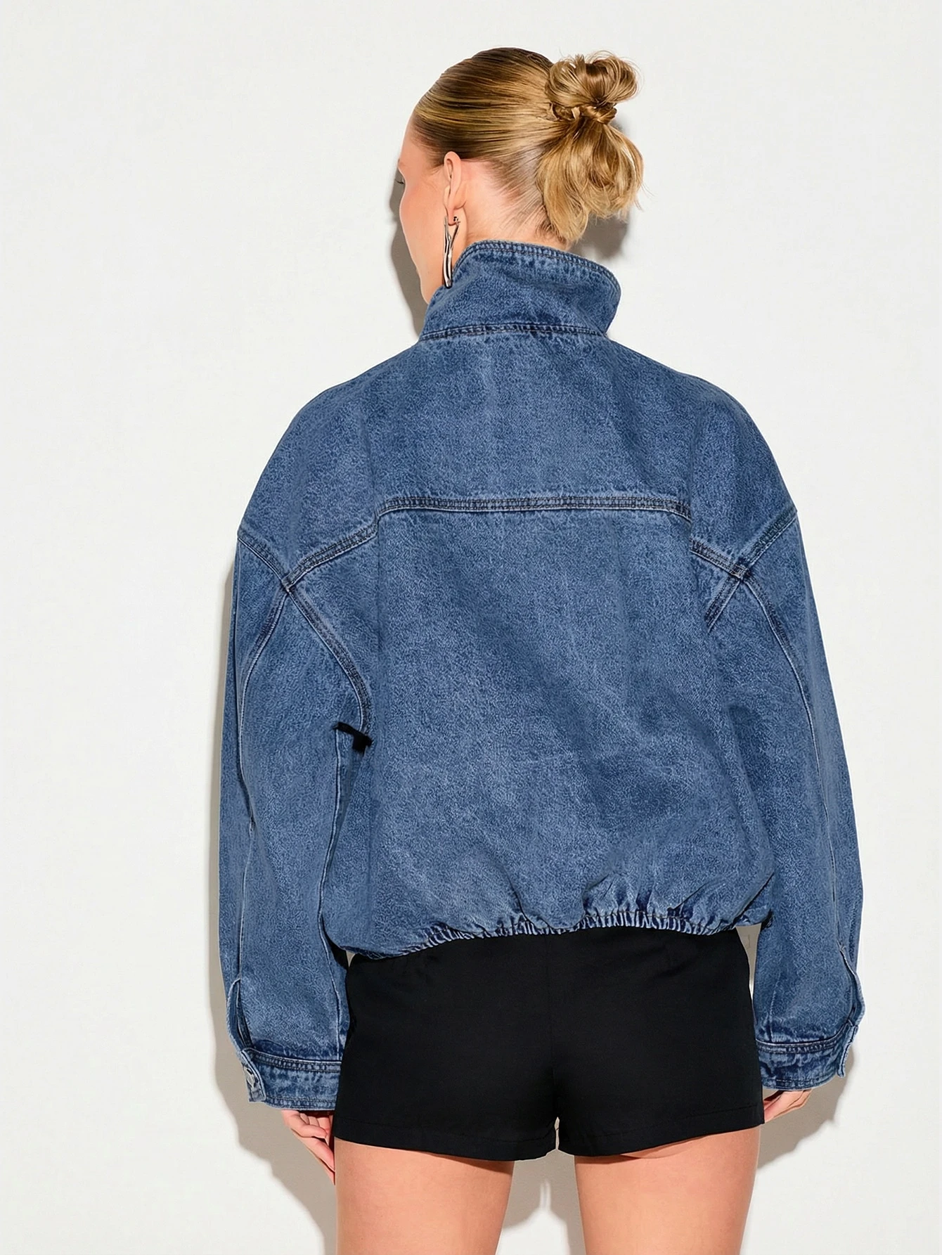 KIZN Oversized Denim Funnel Neck Jacket