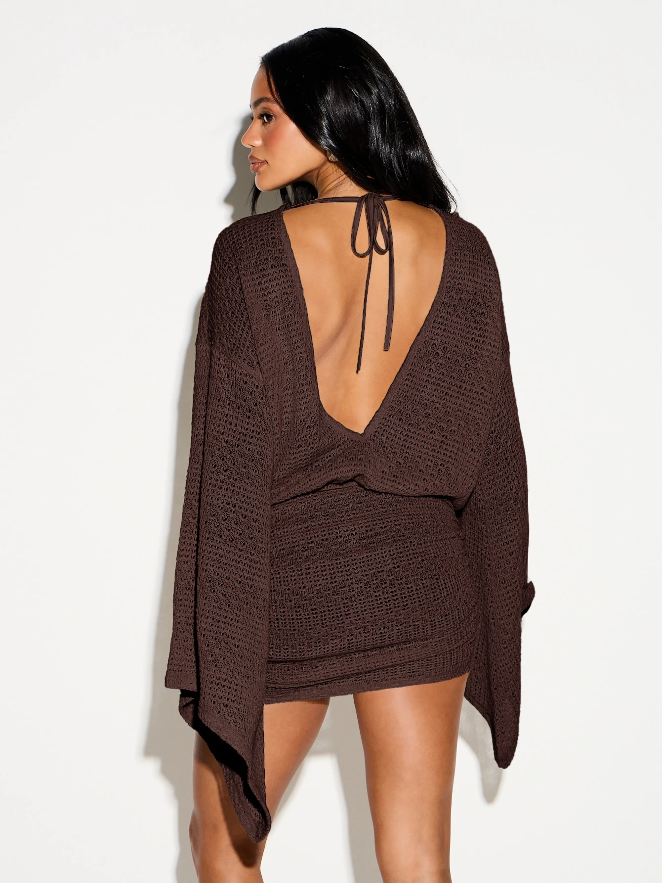 KIZN Deep Plunge Ruched Knit Mini Dress
