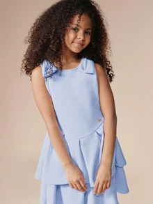 SUMWON Sleeveless Tiered Dress With Double Layer Ruffle Hemline Round Neckline Party Occasion Fit And Flare Silhouette Spring Summer - Baby Blue - View 5