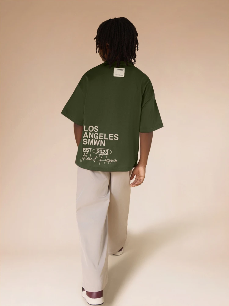 Oversized Tween Boys Graphic Print T-Shirt Los Angeles Make It Happen Crew Neck Short Sleeve Casual Tee Summer Daily Wear