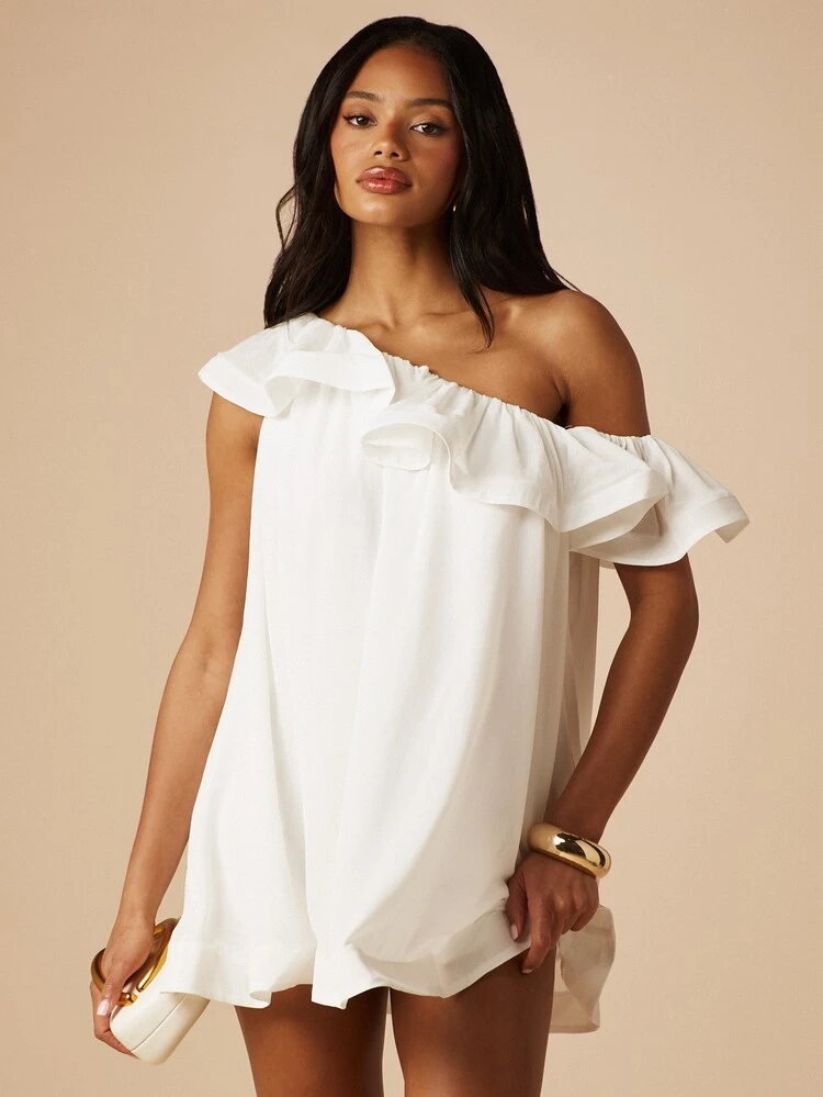 MISSGUIDED One Shoulder Chiffon Mini Dress With Ruffle