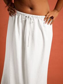 FASHION SZN 大码亚麻质感抽绳腰休闲长裙 大码女式长裙 夏季清凉宽松沙滩装 海滩俱乐部魅力泳装 波西米亚风 伊比沙岛旅行节 大码度假装 城市度假 单身派对 白色裙子 - 白色 - 查看 6