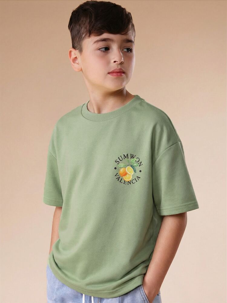 Oversized Boys Valencia Orange Print Short Sleeve Tee Casual Summer T-Shirt Youth Crew Neck Top