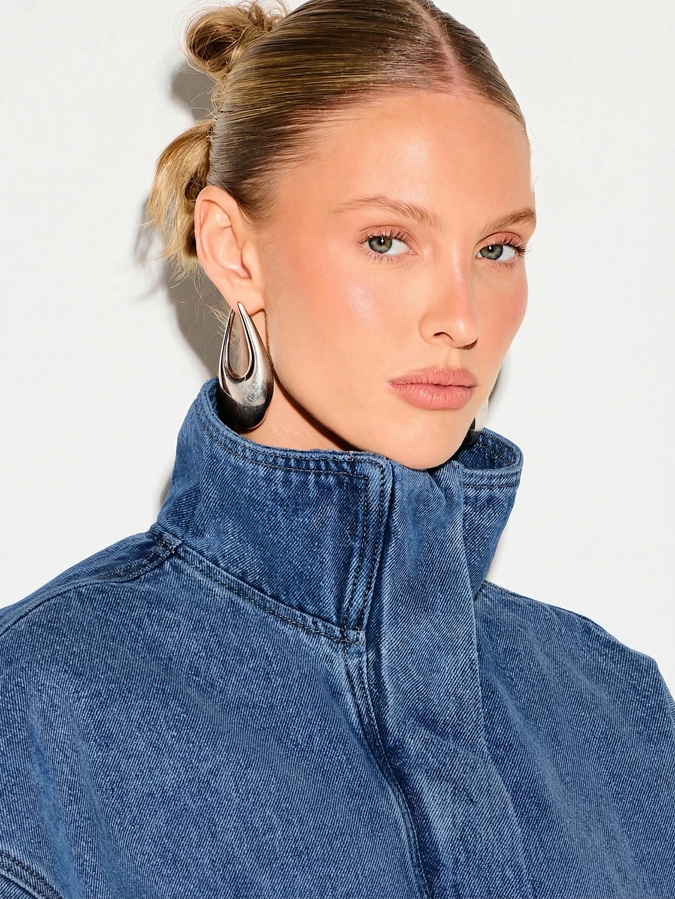 KIZN Oversized Denim Funnel Neck Jacket