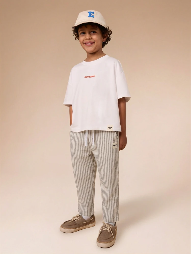 Boys Summer Co-Ord Set Relaxed Fit Stripe Pattern Pullover T-Shirt And Matching Shorts Set Casual Comfort Wear