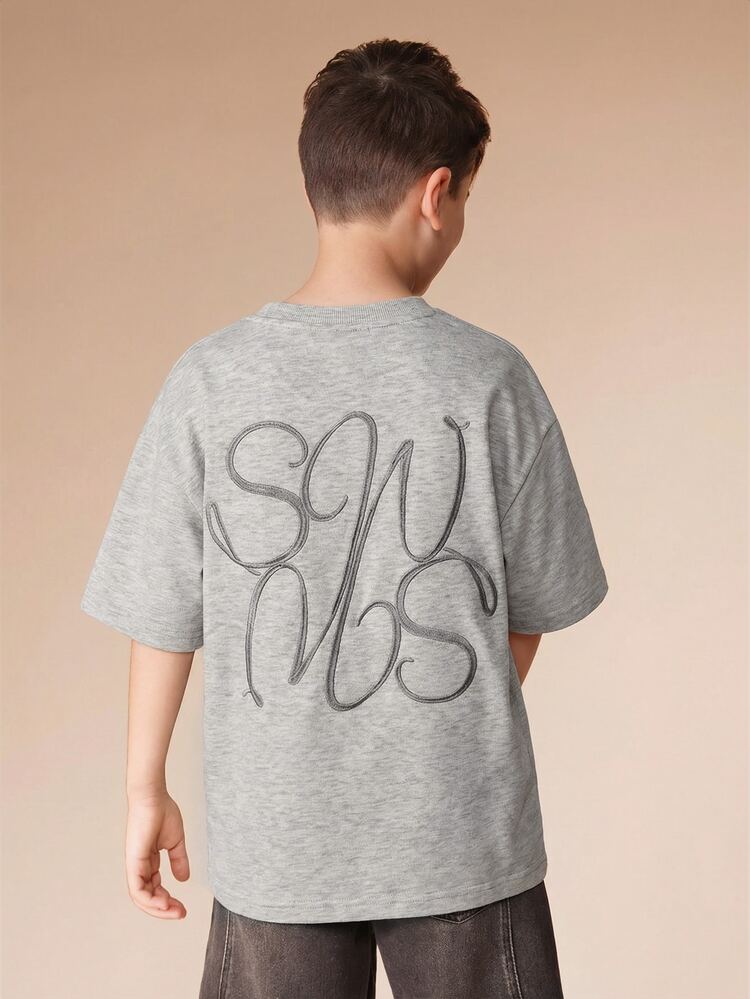 Oversized Logo Script Tee Short Sleeve Crew Neck Casual Everyday Basic Comfort Top