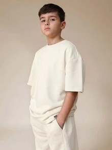 SUMWON Boys Graphic Print Casual Crew Neck Short Sleeve Tee And Relaxed Fit Sweatpants Coordinating Outfit For School Everyday - Apricot - View 3