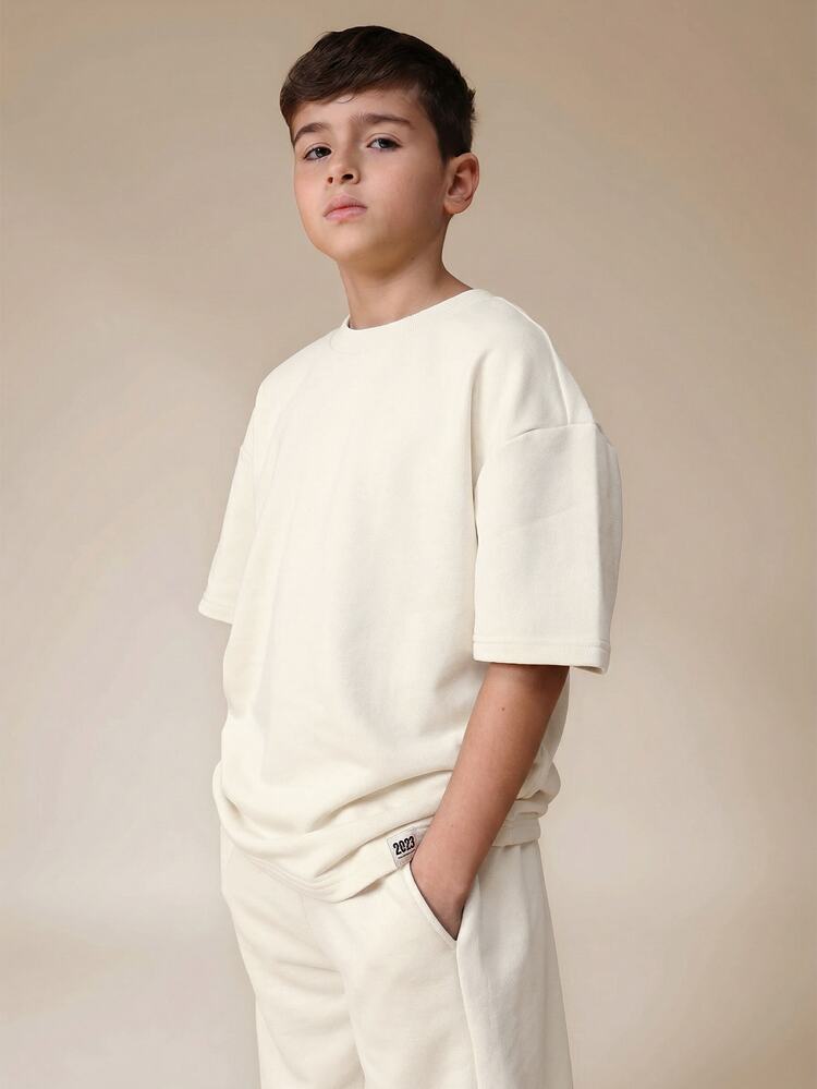 SUMWON Boys Graphic Print Casual Crew Neck Short Sleeve Tee And Relaxed Fit Sweatpants Coordinating Outfit For School Everyday - Apricot - View 3