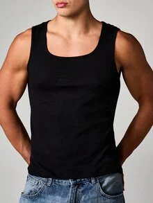 SUMWON Áo tank top cổ vuông màu đen gân, không tay, kiểu dáng thường ngày, thích hợp mặc trong mùa hè, lớp áo cơ bản thiết yếu cho trang phục hàng ngày, vừa vặn thoải mái. - màu đen - Xem 6