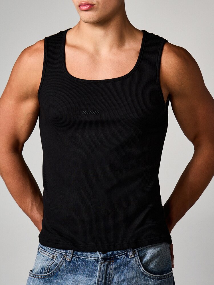 SUMWON Black Square Neck Ribbed Tank
