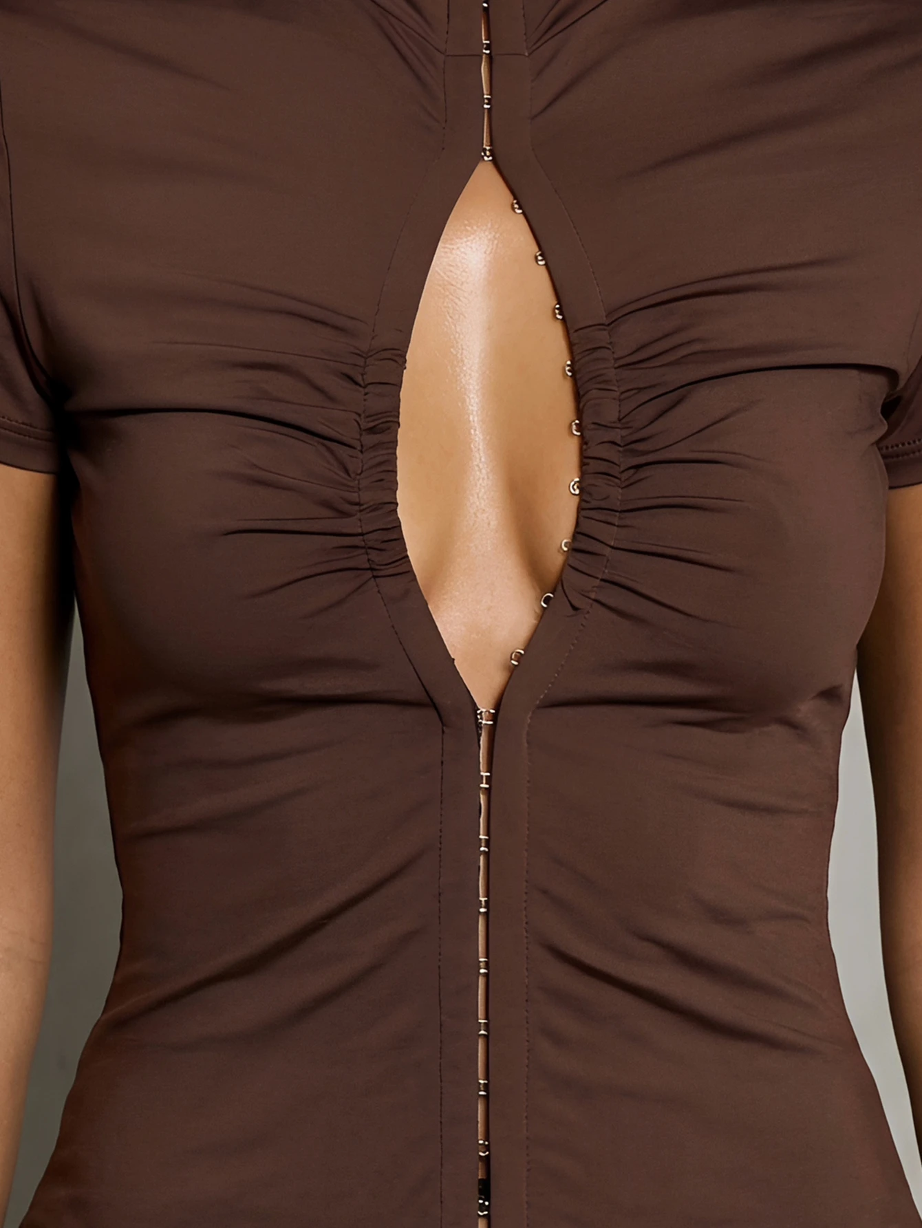 KIZN High Neck Keyhole Ruched Mini Dress