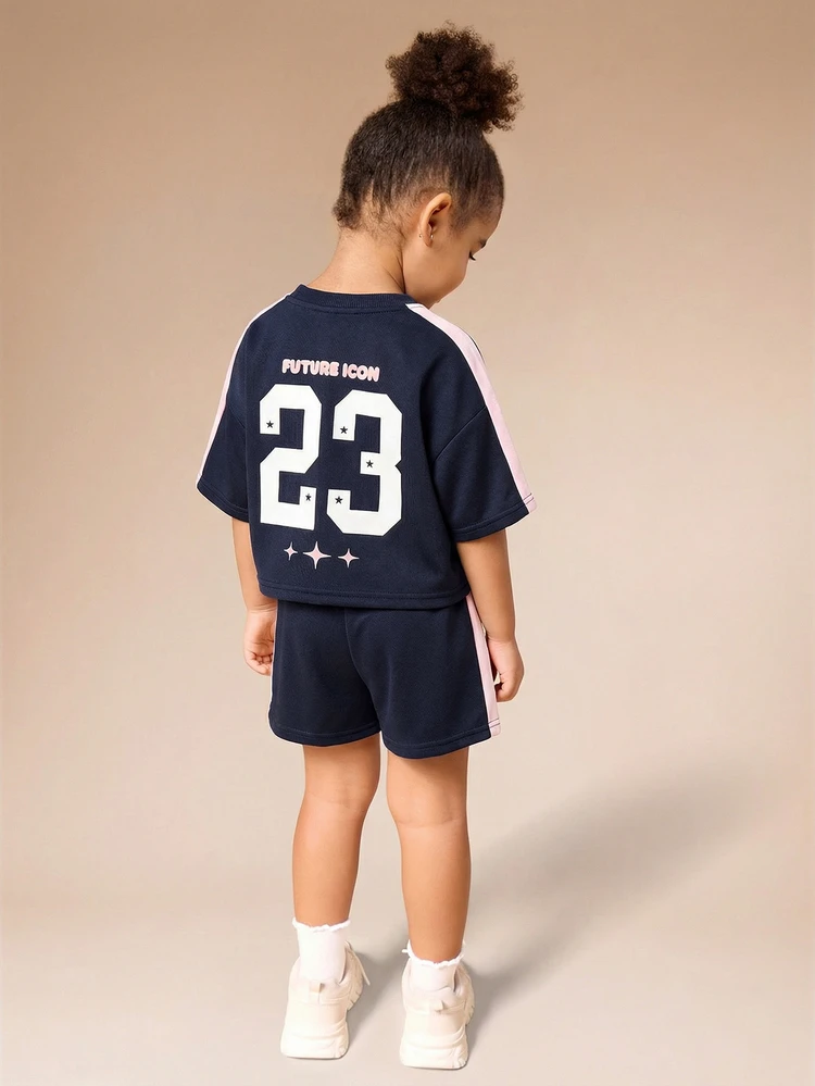 Girls Future Icon Cropped Top And Shorts Coordinate Set With Side Stripe Detail And Statement Number Print