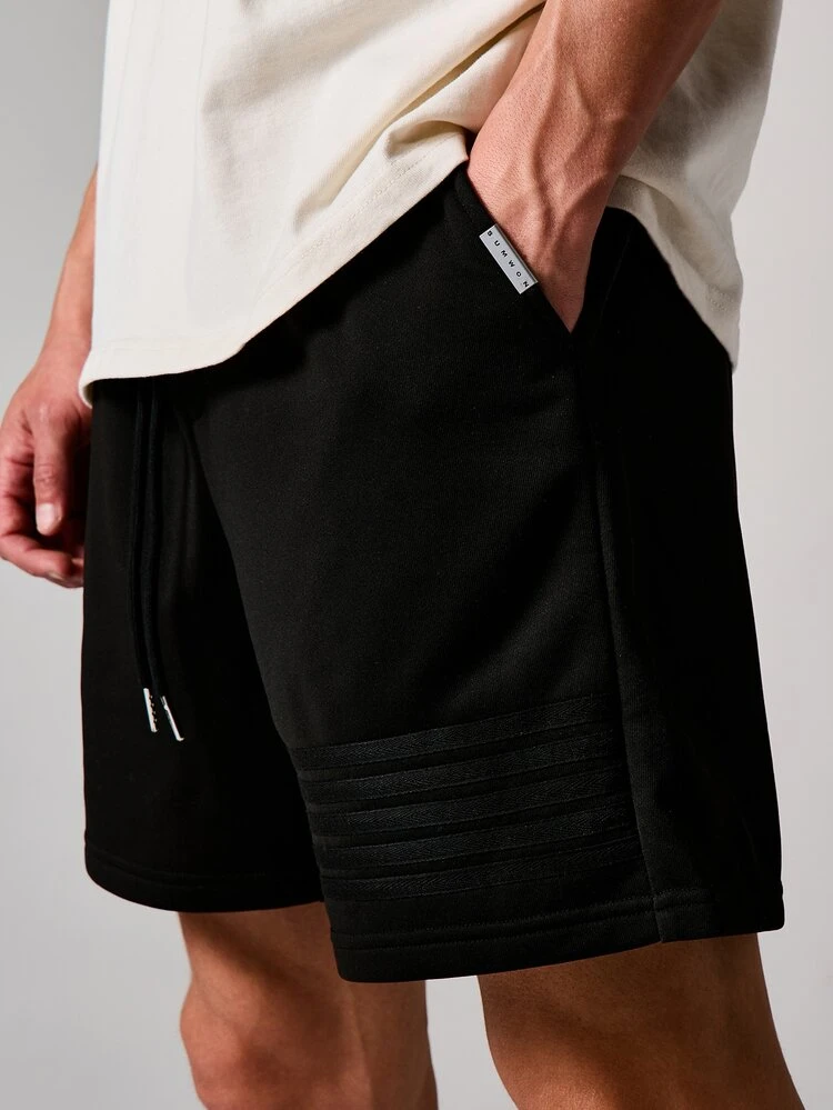 Casual Relaxed Fit Black Drawstring Shorts With Side Pockets And Stripe Details For Summer Streetwear Comfort Everyday Weekend Wear