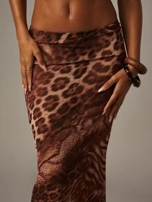 MISSGUIDED Leopard Print Animal Mixed Wrap Draped Maxi Beach Skirt With Belt Side Tie Long Sarong - Multicolor - View 4