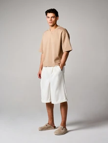 SUMWON Áo thun dệt kim dáng rộng, cổ Henley, tay ngắn, chất liệu co giãn, kiểu dáng thường ngày. - Màu Khaki - Xem 4