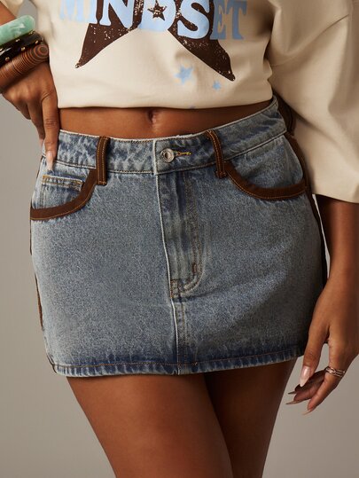 MISSGUIDED 麂皮饰边迷你裙 复古风高腰西部A字短裙 时尚休闲