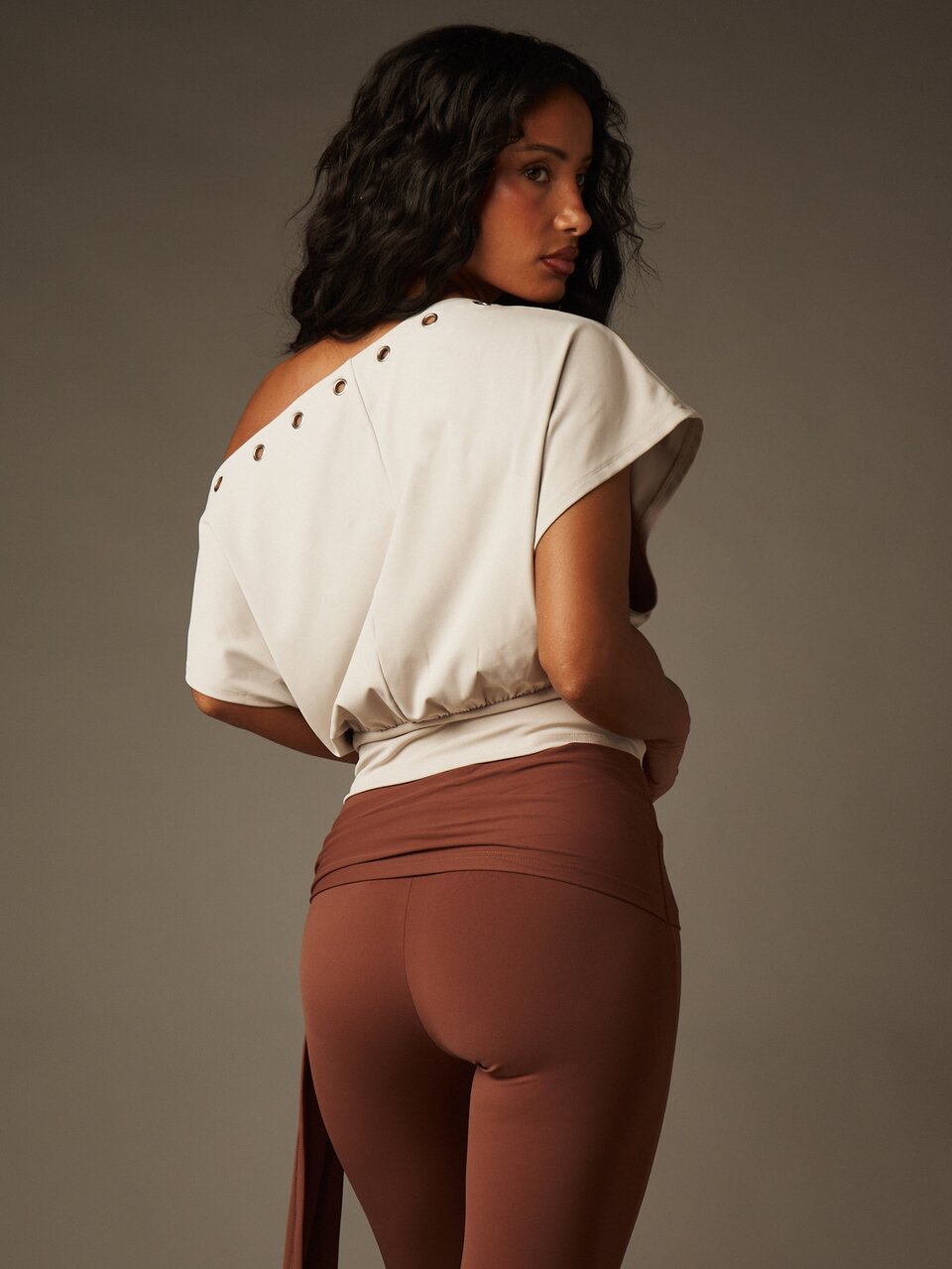 MISSGUIDED Cinched Waist Asymmetric One Shoulder Eyelet Detail Blouse With Short Sleeves And Gathered Waistband