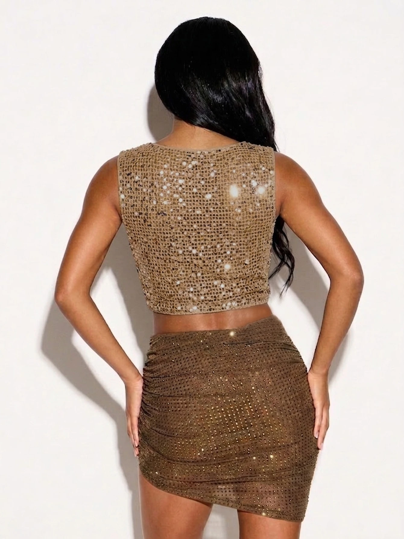 KIZN Sequined Crochet Cowl Neck Tank Top