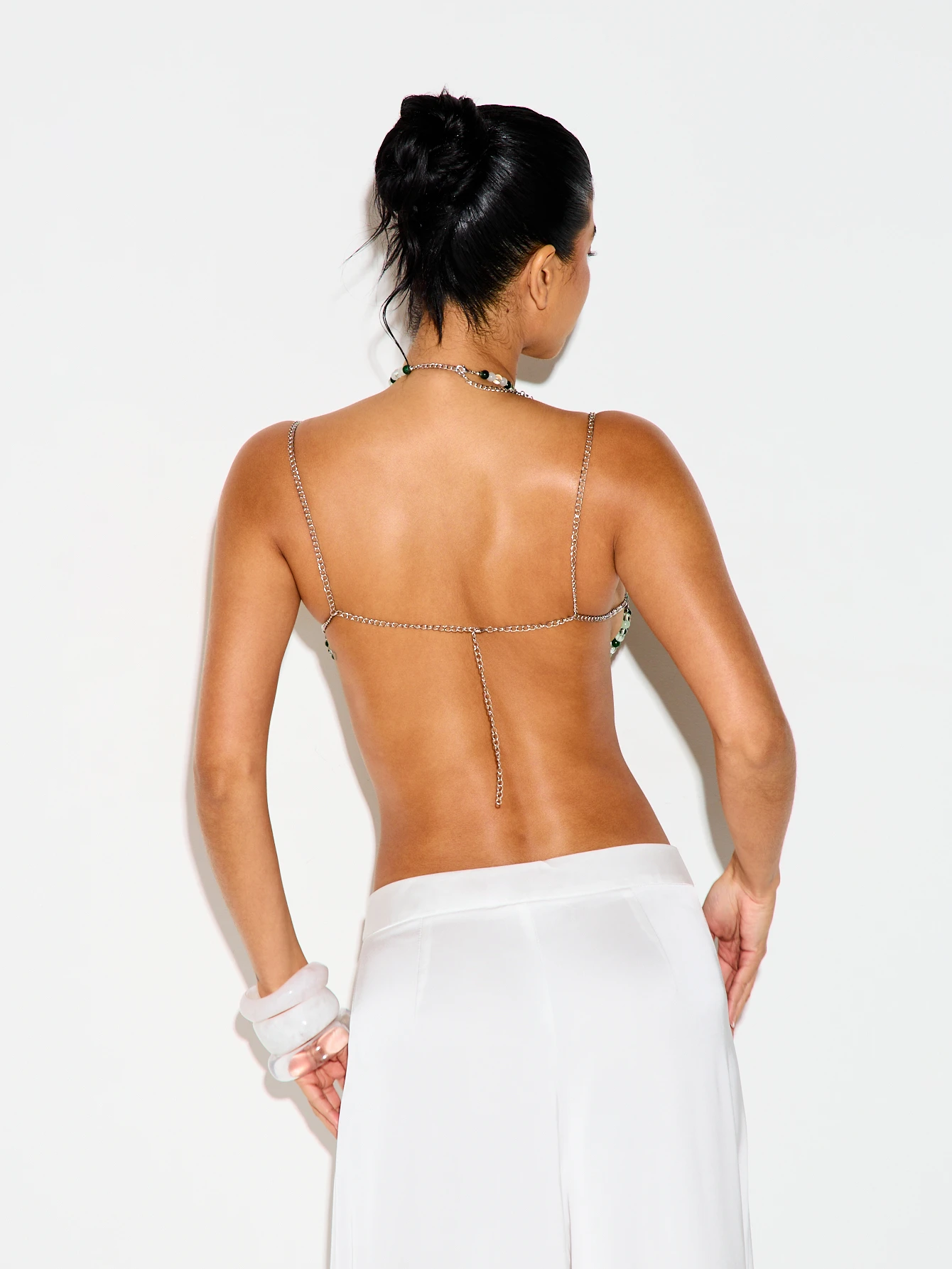 KIZN Beaded Chain Bandeau With Draped Strands