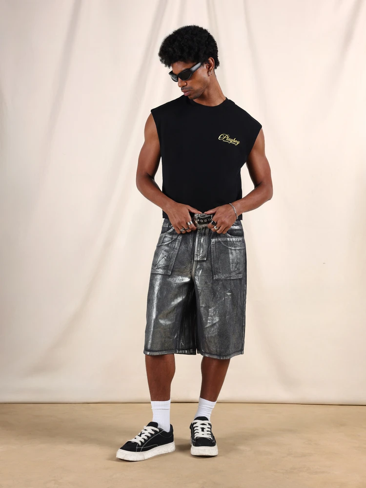 PLAYBOY X SUMWON Archive Club Sleeveless Tank Top With Gold Script Print Crew Neck Regular Fit Casual Summer Top