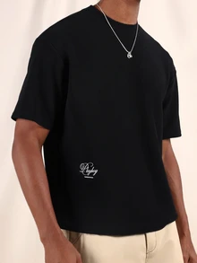 PLAYBOY X SUMWON Black Crew Neck Short Sleeve Regular Fit T-Shirt With Small Chest Graphic Print Casual Everyday Basic Tee Summer Spring Wardrobe Essential - Black - View 4