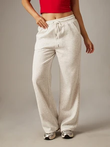 MISSGUIDED Pantalones de chándal de pierna ancha con cordón, ajuste relajado en gris jaspeado para estar en casa y usar en la calle - Gris Claro - Ver 3