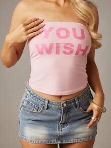 MISSGUIDED 印有“You Wish”标语的无肩带抹胸上衣，非常适合春夏休闲日常叠穿。 - 粉色 - 查看 2