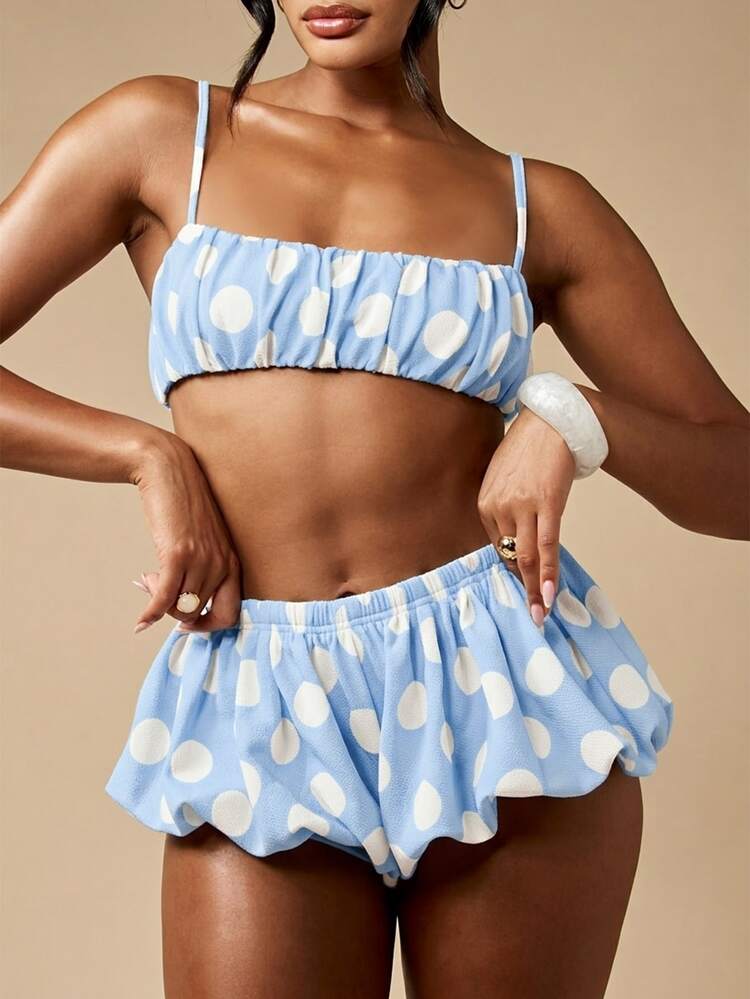 MISSGUIDED Polka Dot Bandeau With Ruffle Shorts