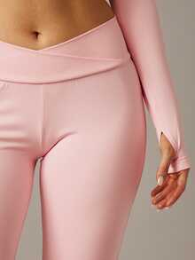 MISSGUIDED Long Sleeve Zip Front Track Top And Flared Leggings Co Ord Set In Light Pink Ribbed Knit Fabric With Logo Embroidery - Pink - View 4