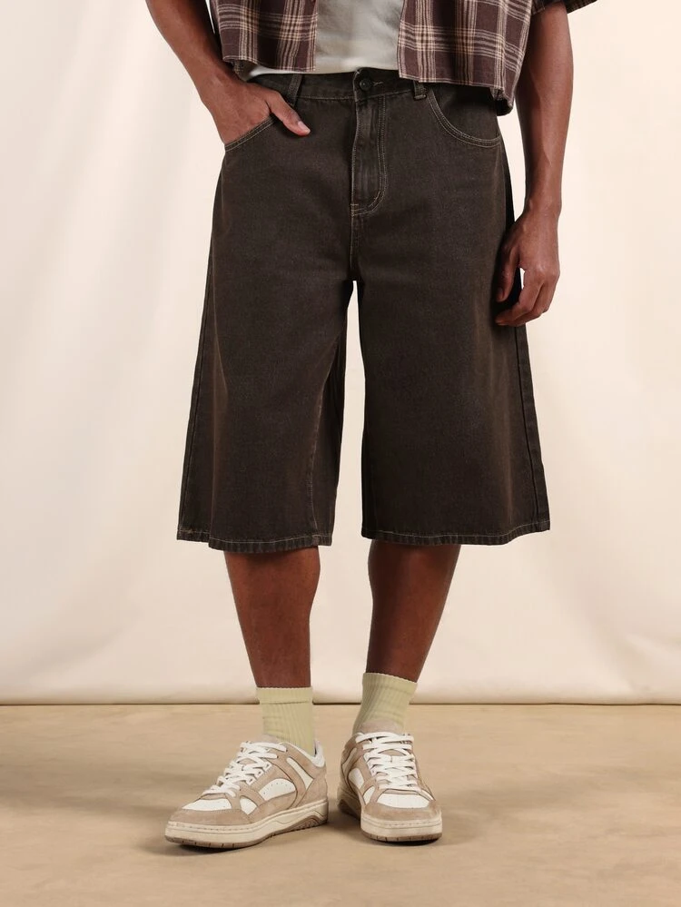 Wide Leg Baggy Denim Shorts With Contrast Stitching Casual Summer Knee Length Jorts Below Knee Relaxed Fit Street Style