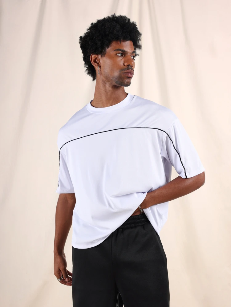 SUMWON Oversized Crew Neck Piping T-Shirt