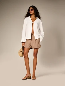 AiiRZ Classic Linen Feel Open Front Blazer With Long Sleeves And Relaxed Fit For Spring Summer Casual Professional Wear - White - View 3