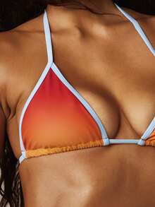 MISSGUIDED Ombre Triangle Bikini Top With Contrast Binding Halter Neck Tie Back Adjustable Swimwear Summer Beach Vacation Sunset Gradient Design Beachwear - Multicolor - View 5