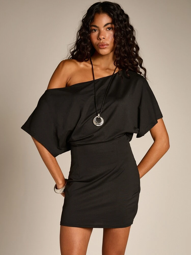AiiRZ Off Shoulder Batwing Mini Dress With Fitted Waist