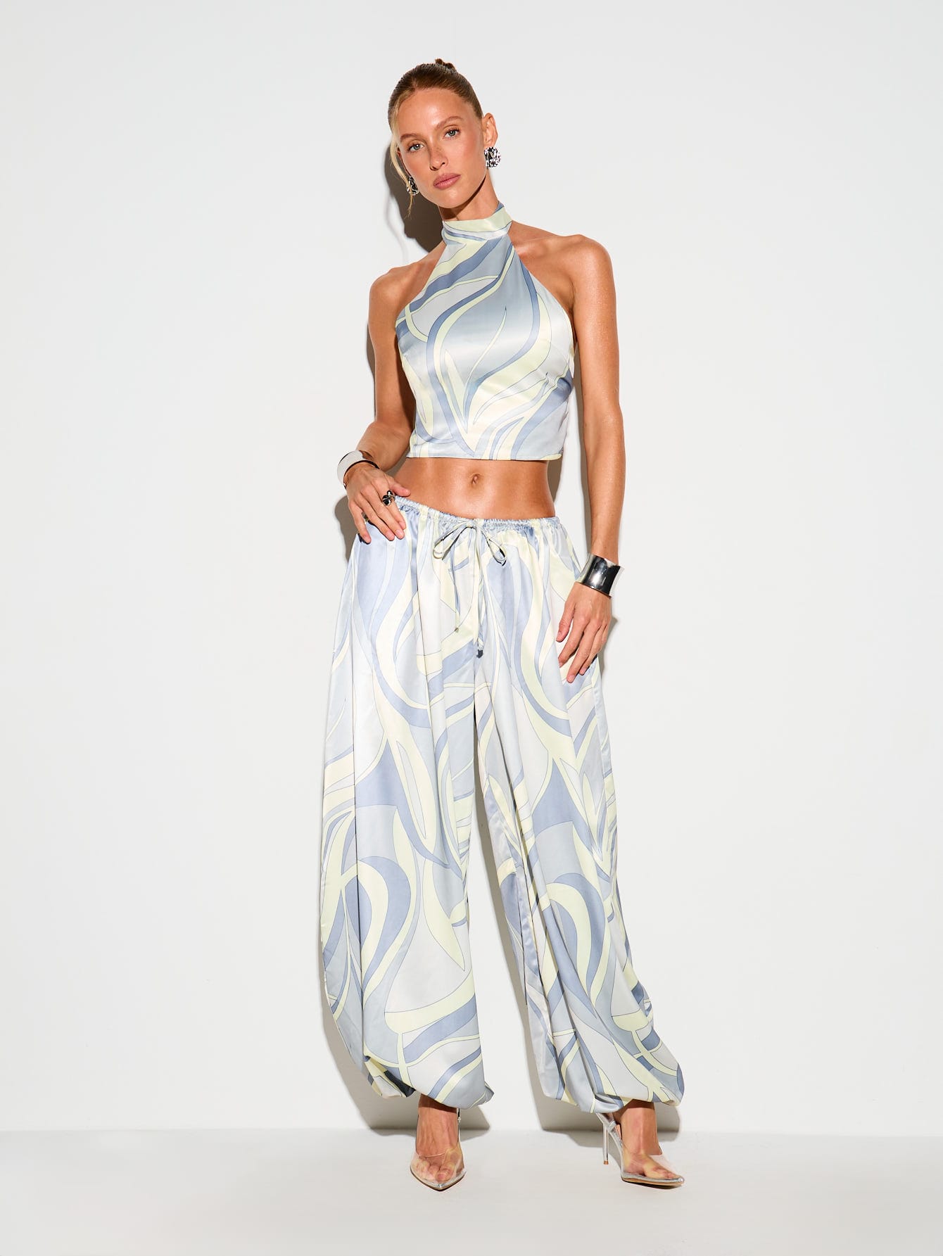 KIZN Swirl Print High Neck Halter Top
