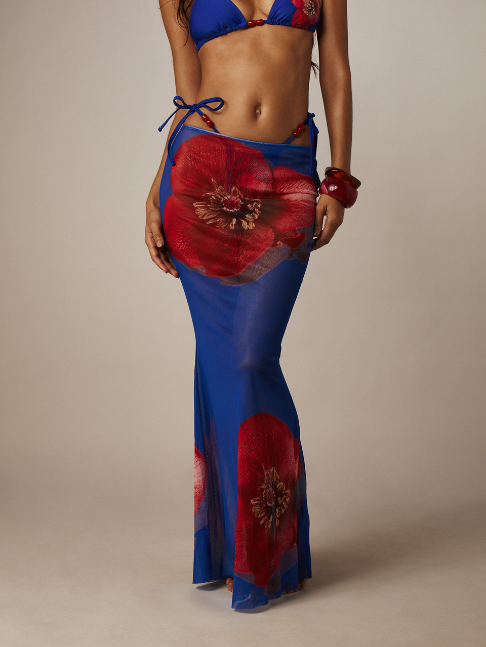 MISSGUIDED Floral Mesh Maxi Skirt With Tie Details