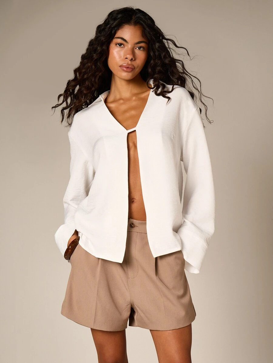 AiiRZ Classic Linen Feel Open Front Blazer With Long Sleeves And Relaxed Fit For Spring Summer Casual Professional Wear - White - View 1