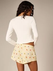 AiiRZ 罗纹亨利领长袖上衣，印花水果图案睡衣短裤家居服套装 - 彩色 - 查看 5