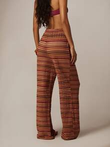 MISSGUIDED 波西米亚风横条纹阔腿裤，抽绳腰带设计，是夏季海滩度假休闲装的完美之选。 - 彩色 - 查看 3