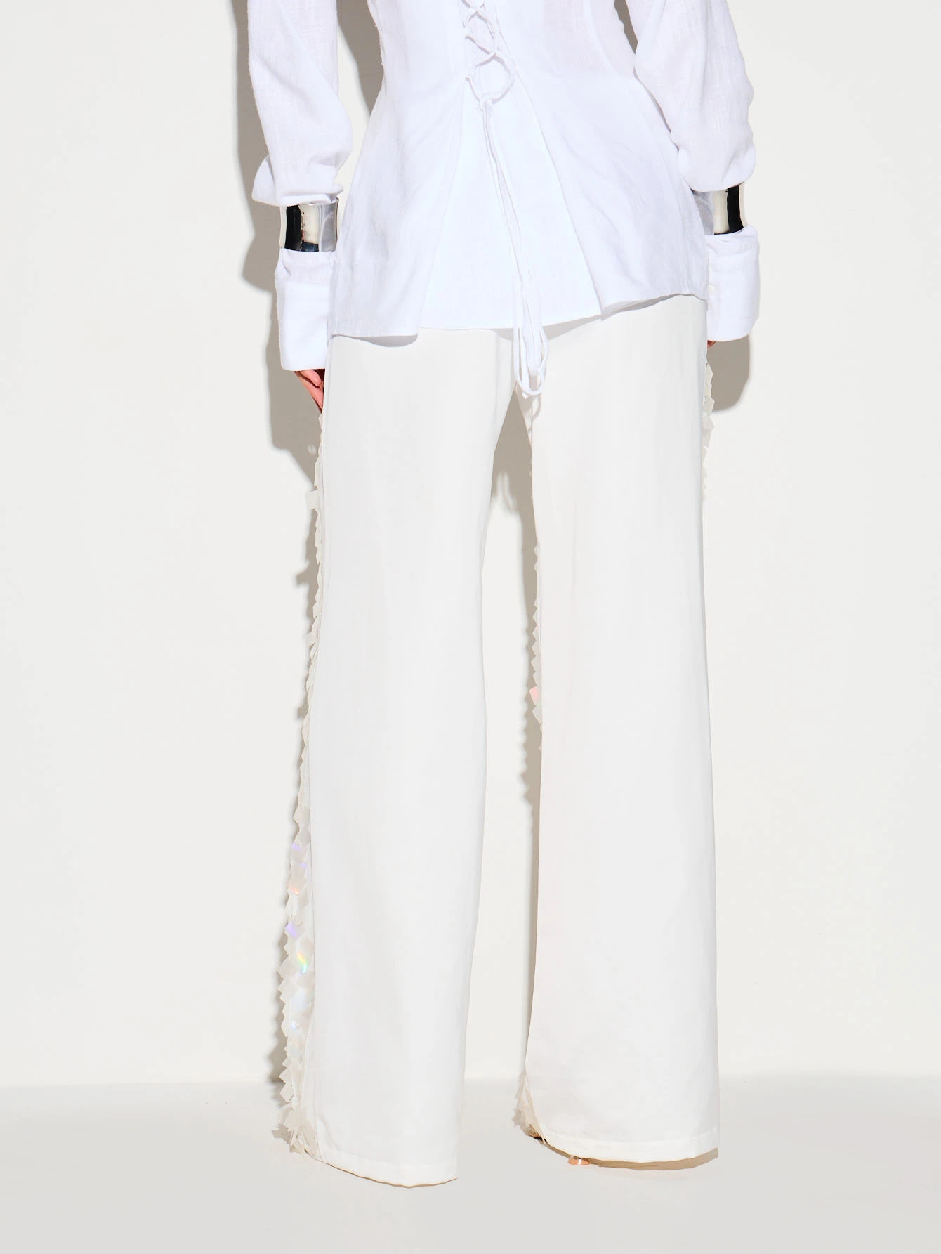 KIZN Square Sequin Satin Wide Leg Palazzo Trousers