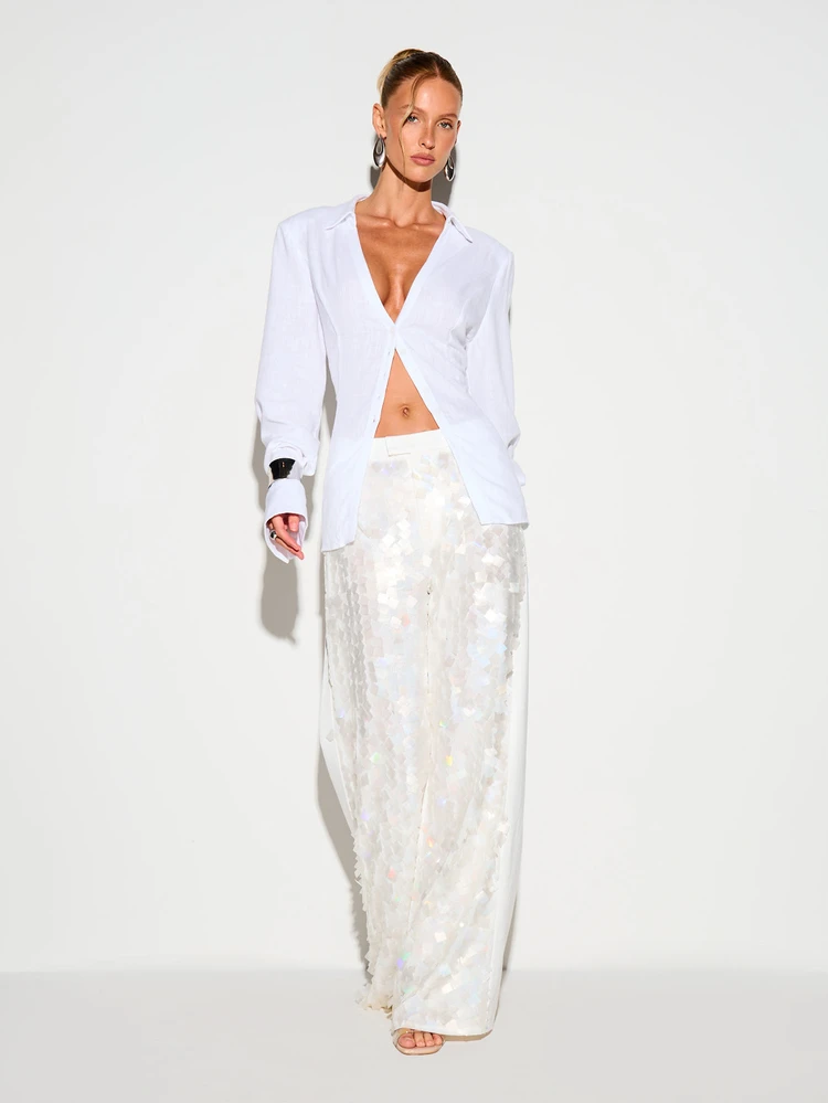 KIZN Square Sequin Satin Wide Leg Palazzo Trousers