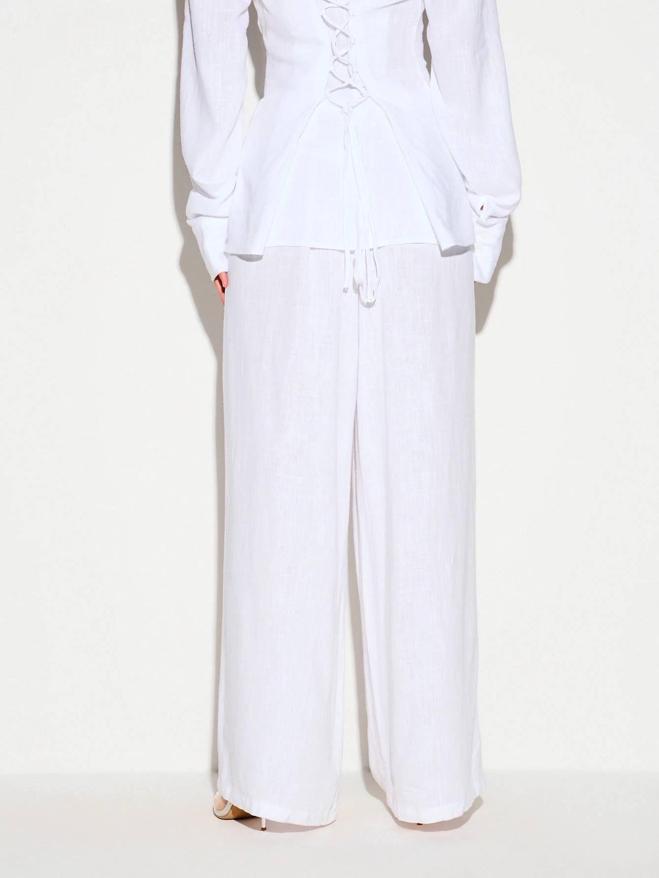 KIZN Linen Wide Leg Palazzo Pants With Drawstring