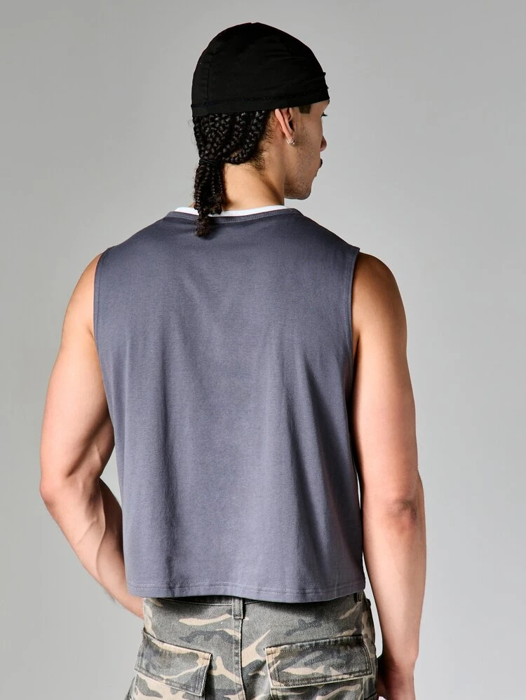 Crop Tank Top V-Neck Sleeveless Summer Style Casual Fashion Weekend Wear Charcoal Grey Basic Essential