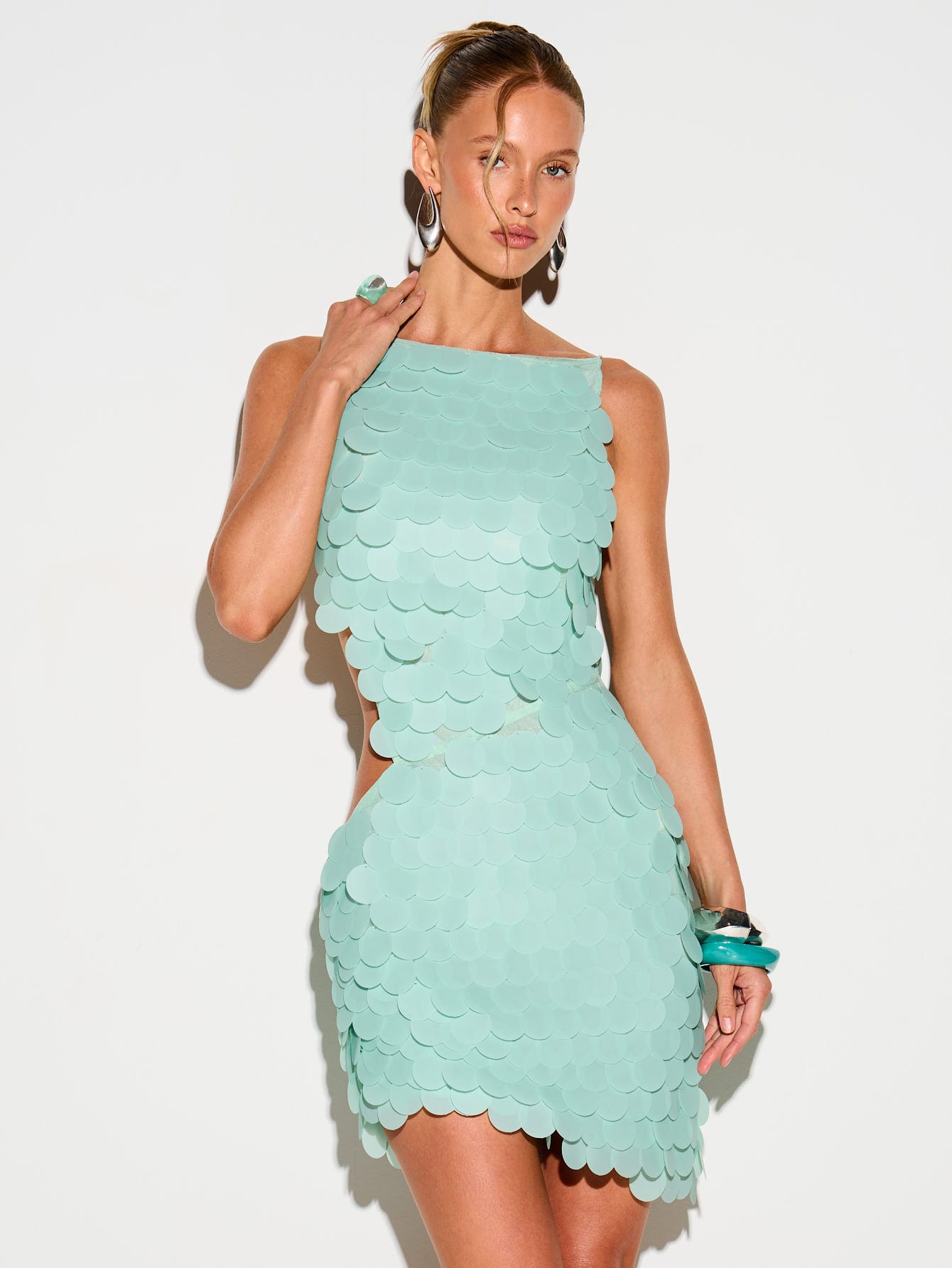 KIZN Sequin Halter Mini Dress With Scalloped Edge