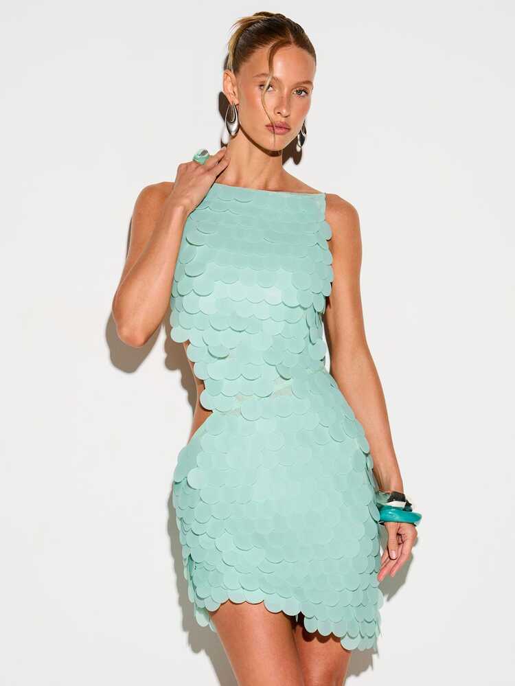 KIZN Sequin Halter Mini Dress With Scalloped Edge